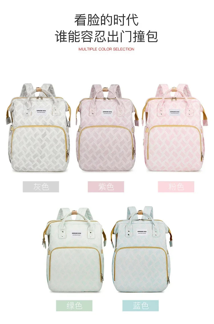 Baby Diaper Bag with Stroller Hooks Portable Baby Crib Diaper Changing Pad Baby Carrier Bag for Activity Mom Backpack 30*20*40cm
