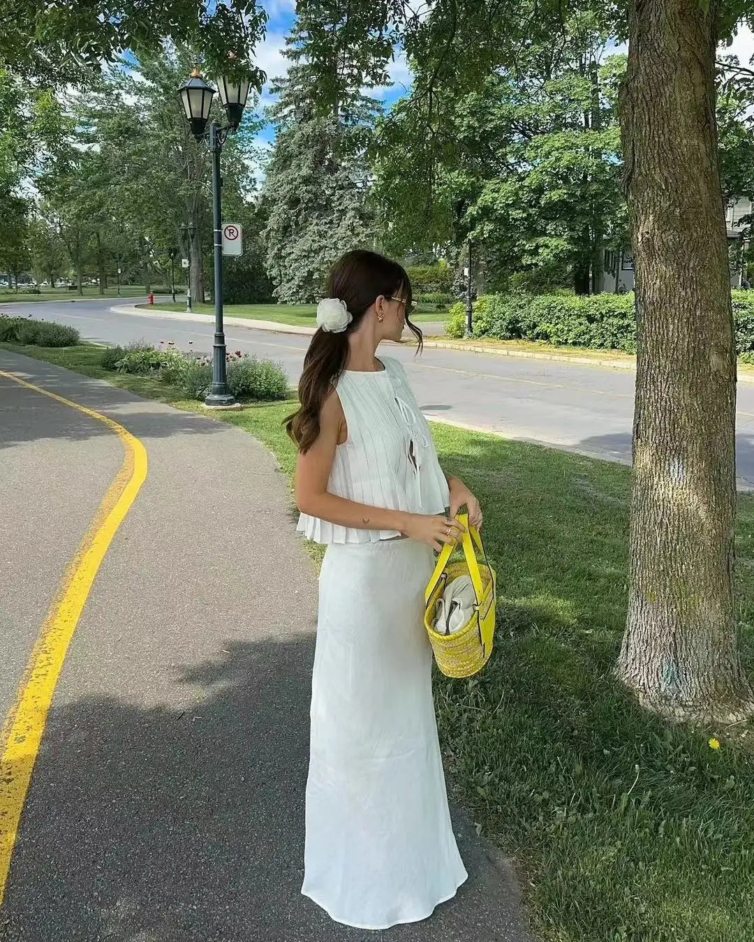 Sexy White Sleeveless Tie Shirt Top Long Skirt Two Piece 2026 Women Fashion Set Summer Holiday Beachwear Swimwear Cover Up A2860