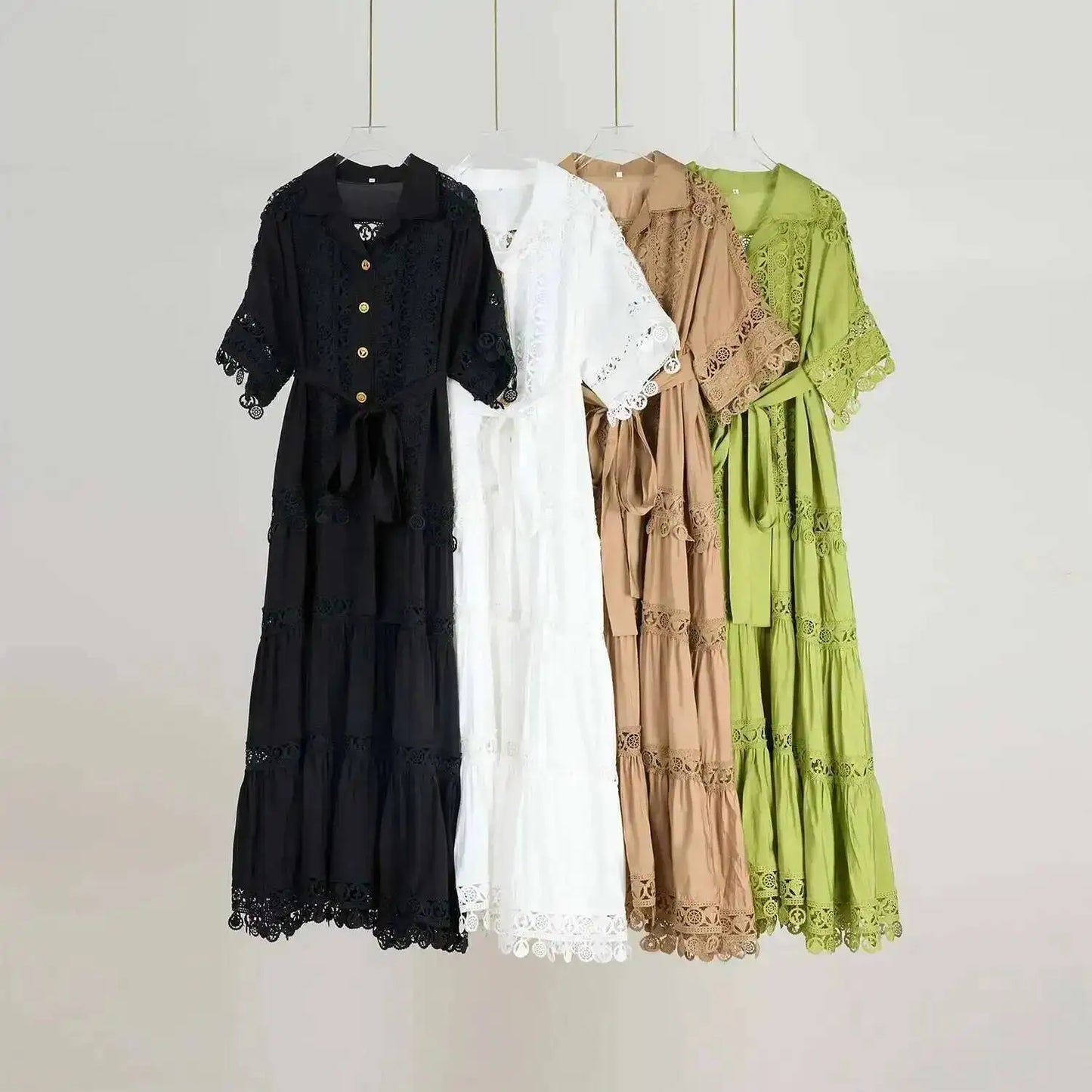 Luxury Long Maxi Dresses Shirt Women 2025 Summer Holiday Lace Embroidery Cotton Loose Big Size Hollow Out Wedding Dress White