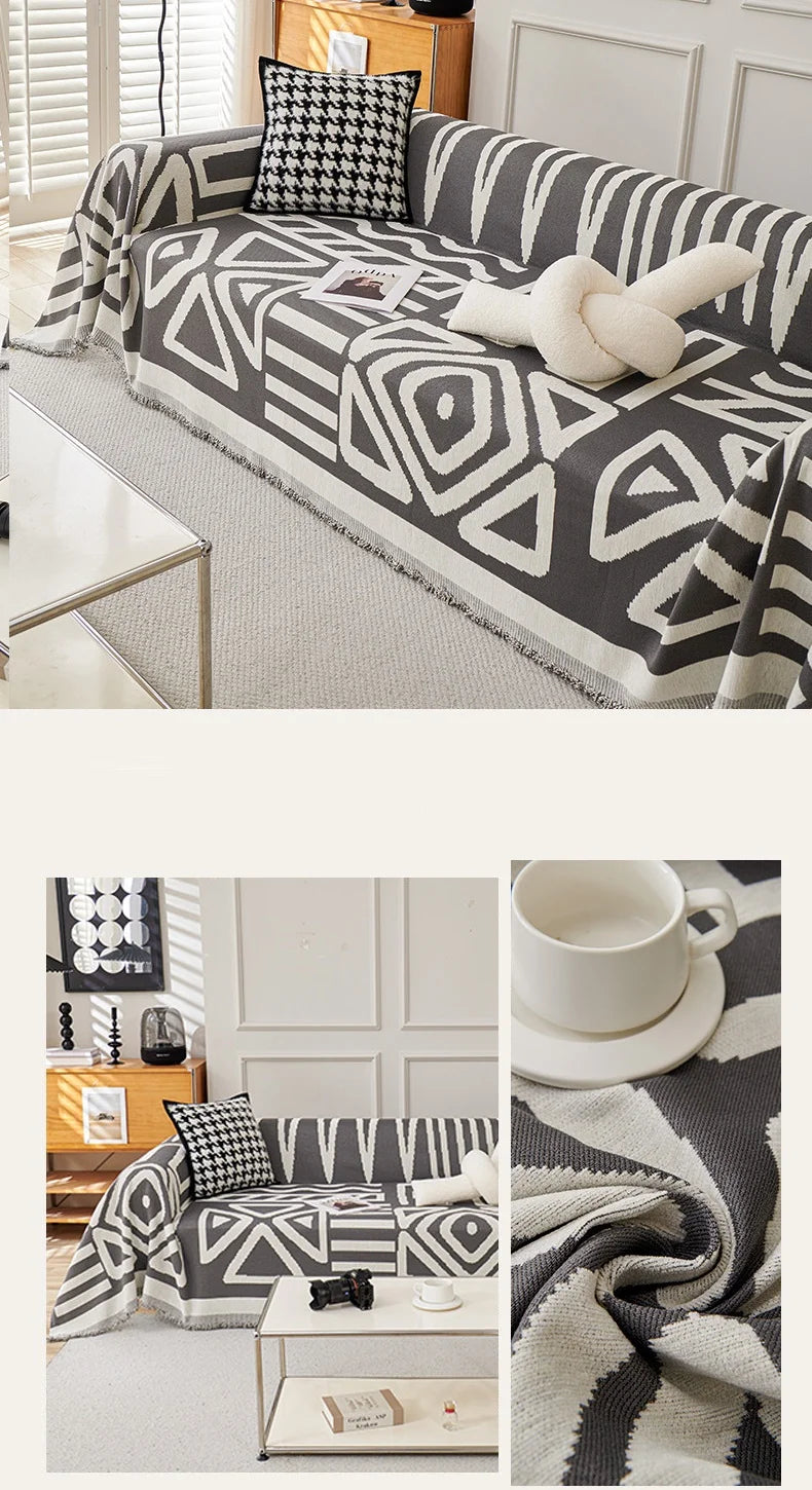 Bohemia Jacquard Slipcover Chenille Sofa Cover with Tassels Sofa Towel Living Room Camping Multipurpose Blanket Furniture Decor