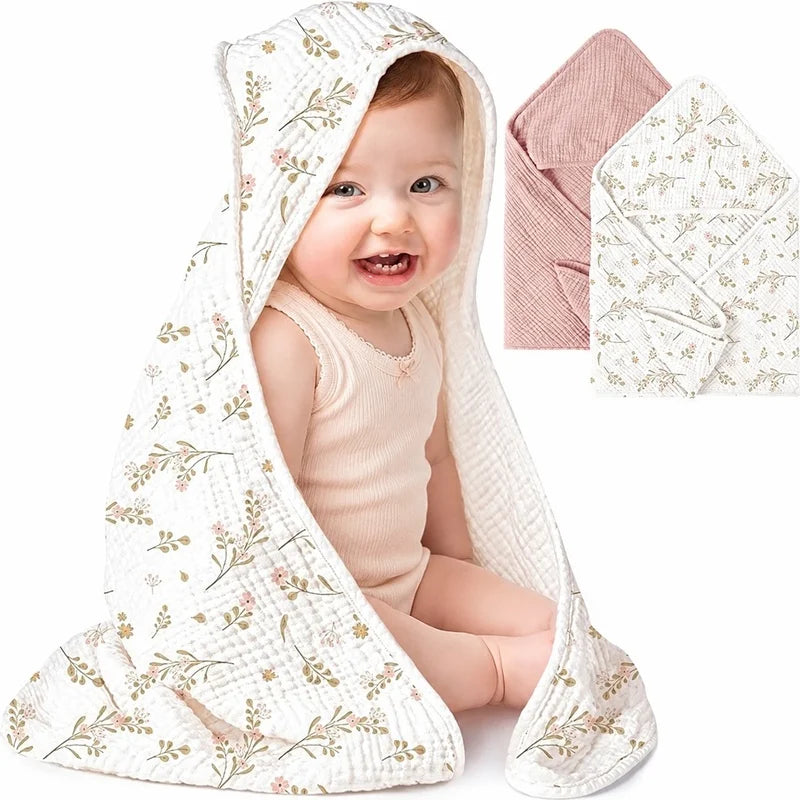 Muslin Baby Bath Towels Hooded Newborn Swaddle Wrap Soft Cotton Baby Blankets Infant Bathrobe Baby Shower Gift 76*76cm