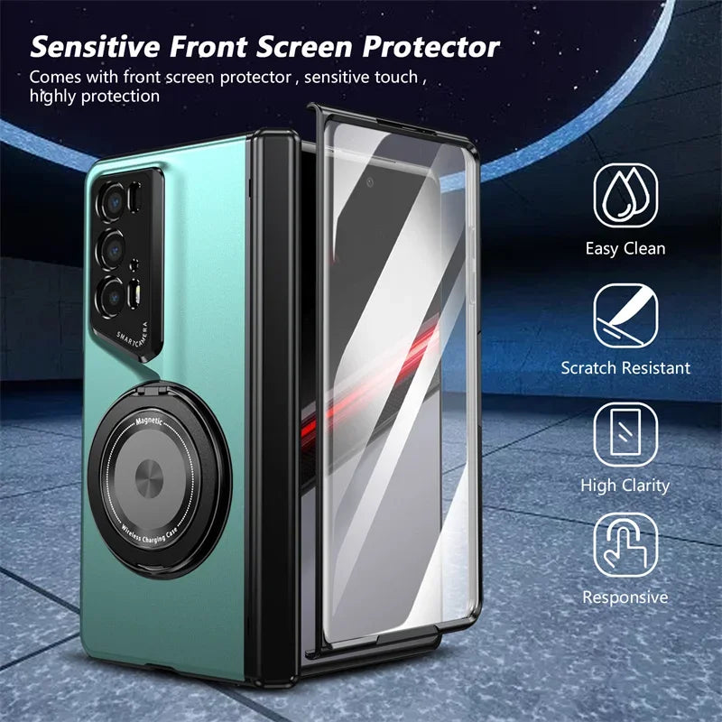 Matte Solid Color Phone Case for Honor Magic V2 RSR Hard Shell Protection Shockproof Film Protector with Holder Cover