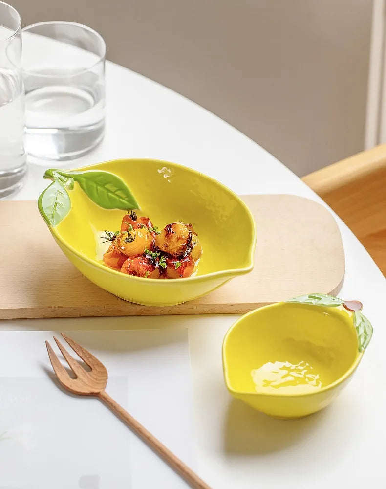 Creative Cartoon Lemon Shaped Ceramic Salad Bowl Soup Bowl Family Fruit Snack Plate Kitchen Utensils Accessories