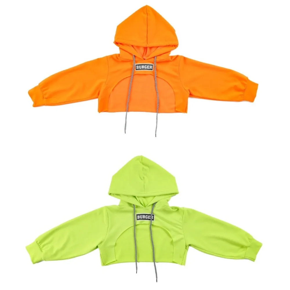 All Match Y2K Ultra Short Hoodie Loose Tees Shrug Pullover Streetwear Drawstring Women's T-shirt Summer