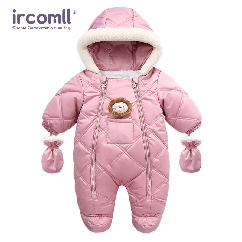Ircomll Hight Quality Newborn Baby Winter Clothes Snowsuit Warm Fleece Hooded Romper Cartoon Lion Jumpsuit Toddler Kid Outfits