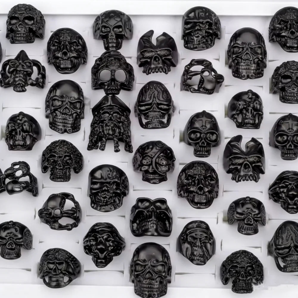 10/15/20Pcs/Lot Retro Gothic Punk Skull Rings Men Women Charm Rock Cool Fashion Jewelry Accessory Daily Party Gift Random Style