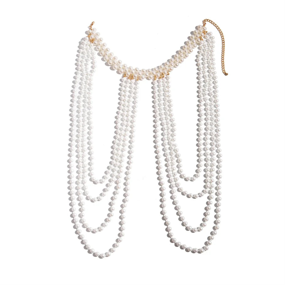 Ingemark New in 2024 Bridal Tassel Imitation Pearl Shoulder Chain Necklace for Women Elegant Shawl Wedding Jewelry Accessories