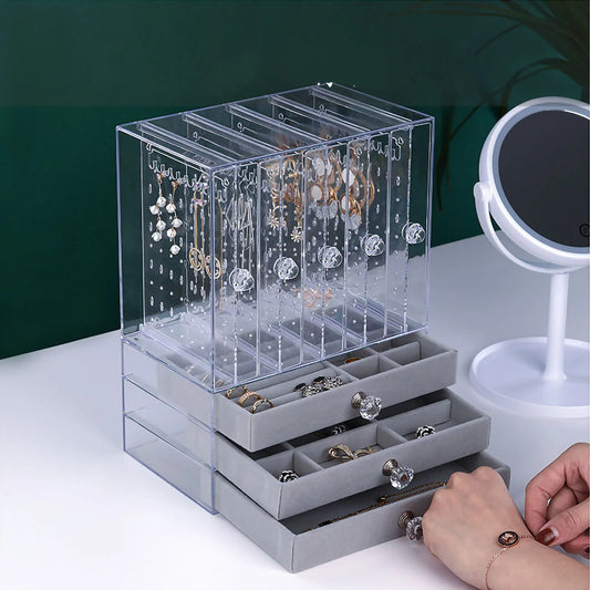 Hanging Jewelry Organizer Box Clear Display Stand with Drawers for Earring Rings Necklace Hanging Jewelry Organizer Box