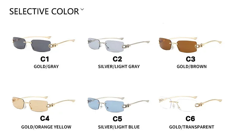 New Fashion Rectangle Rimless Women Sunglasses Retro Clear Ocean Lens Shades UV400 Men Outdoor Travel Sun Glasses