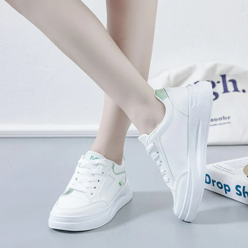 Women's Shoes Platform Sneakers Lace-Up Women Running Shoes Outdoor Breathable Tennis Shoes PU Leather White Casual Shoe 2025