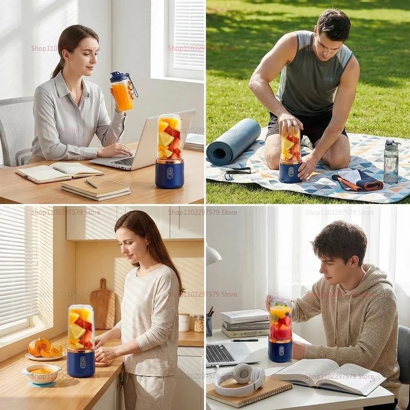 Portable Juicer Cup 6 Blade Blender Household Fruit Juicer Cup USB Rechargeable Double Cup Multifunction Food Portable Blender