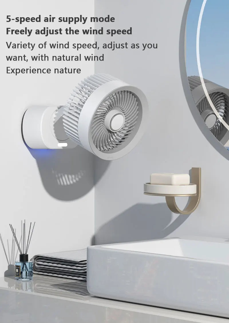 Portable Air Circulation Fan Smart Voice Remote Control USB Rechargeable Desktop Wall-Hanging Shaking Head Fan with Nightlight