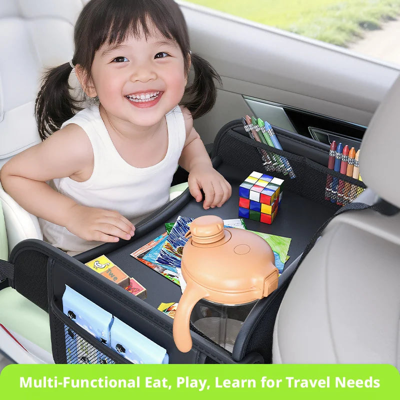 Car Seat Back Hanging Bag For Rear Seat Kids Lunch Desk Food Tray Long Trip Watching Movie Phone Holder Large Capacity Bags