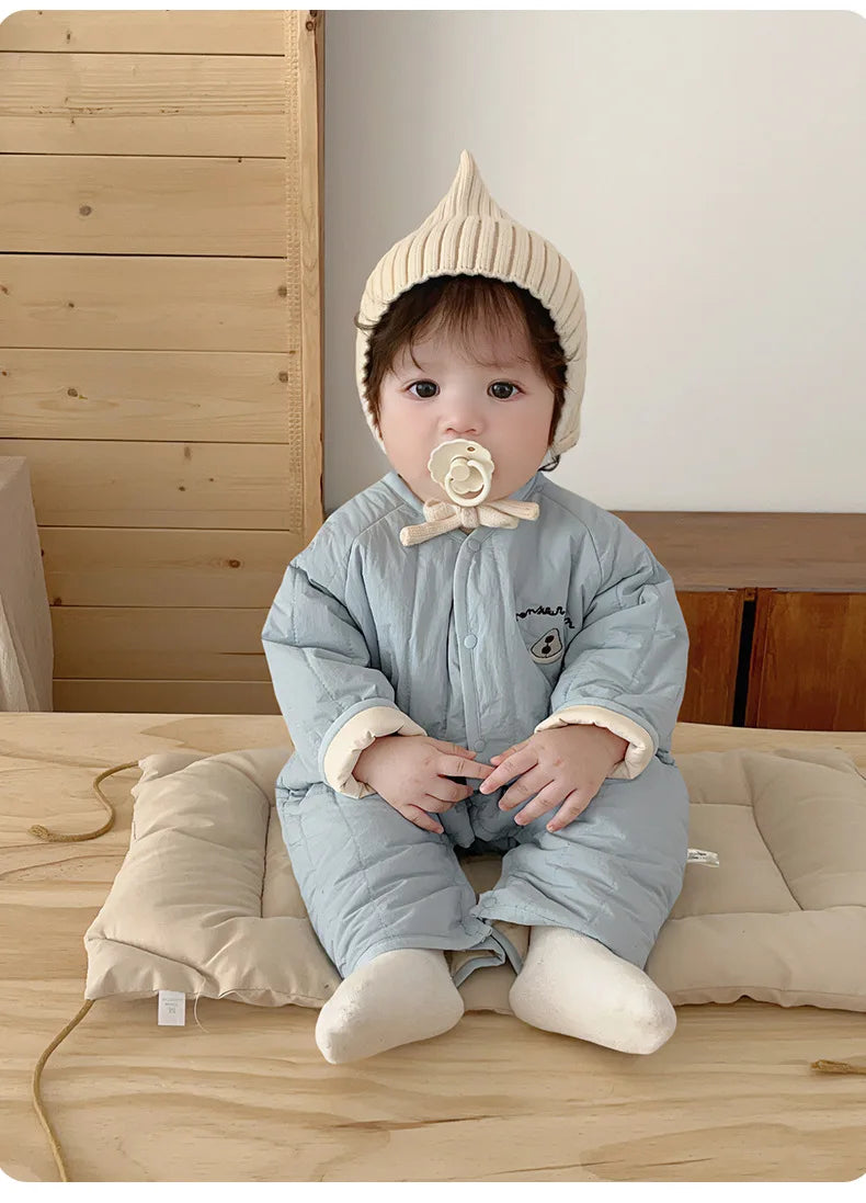 New Embroidered Baby Romper Autumn Winter Thicken Cotton One-piece Bodysuits for Boys Girls Outdoor Cotton Jacket Jumpsuit