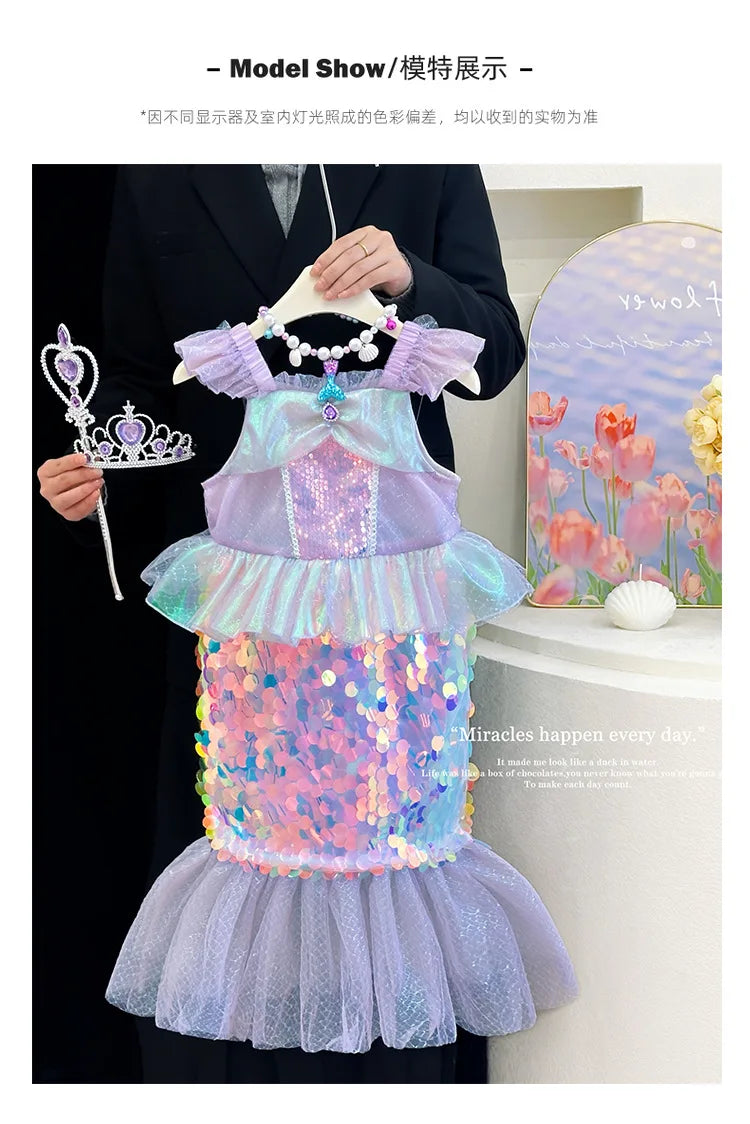 Mermaid Princess Dress Carnival Birthday Party Dress Halloween Mermaid Costume Girl Princess Costume Sequined Fishtail Skirt