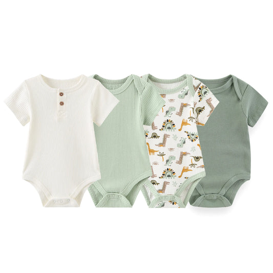 Kiddiezoom 4PCS/Lot Unisex Baby Boy Girl Bodysuits Short Sleeve Infant Onesies First Christmas Baby Clothes