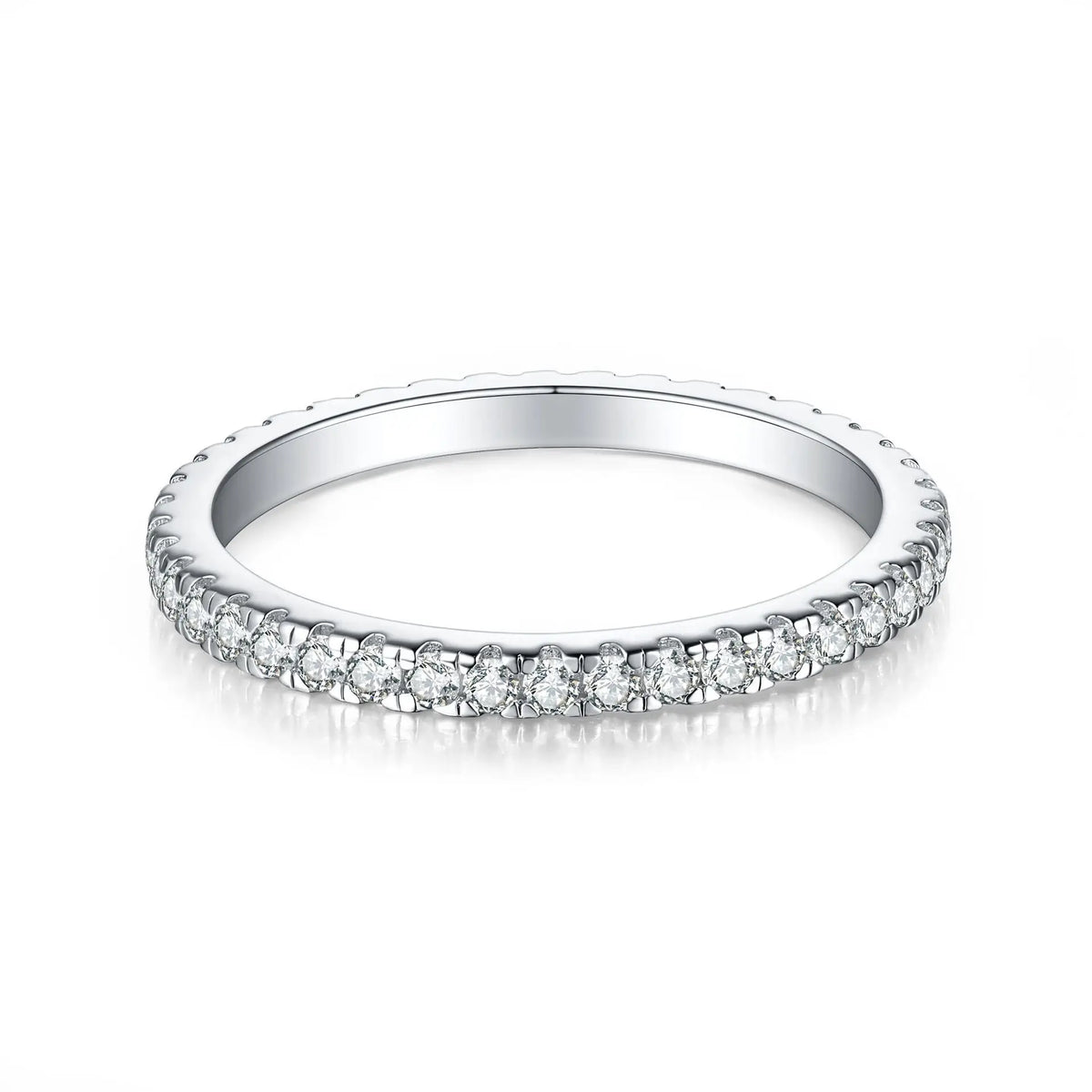 1.5mm All Moissanite 925 Sterling Silver Ring For Women with White Gold Plated Lab Diamond Engagement Wedding Band Jewelry