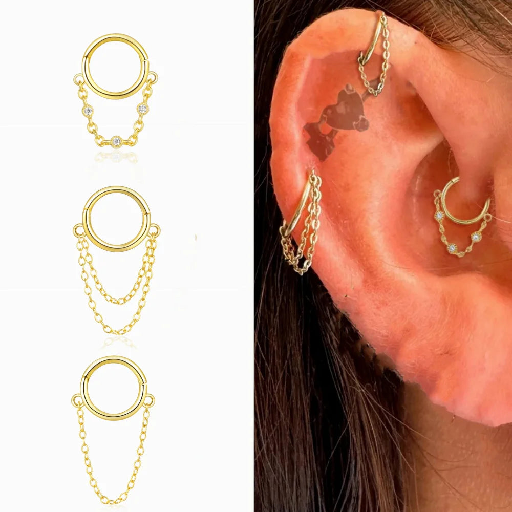 CANNER 925 Sterling Silver Simple Tassel Circle Piercing Hoop Earrings For Women's 18k Gold Ins Earrings Fine Jewelry Party Gift