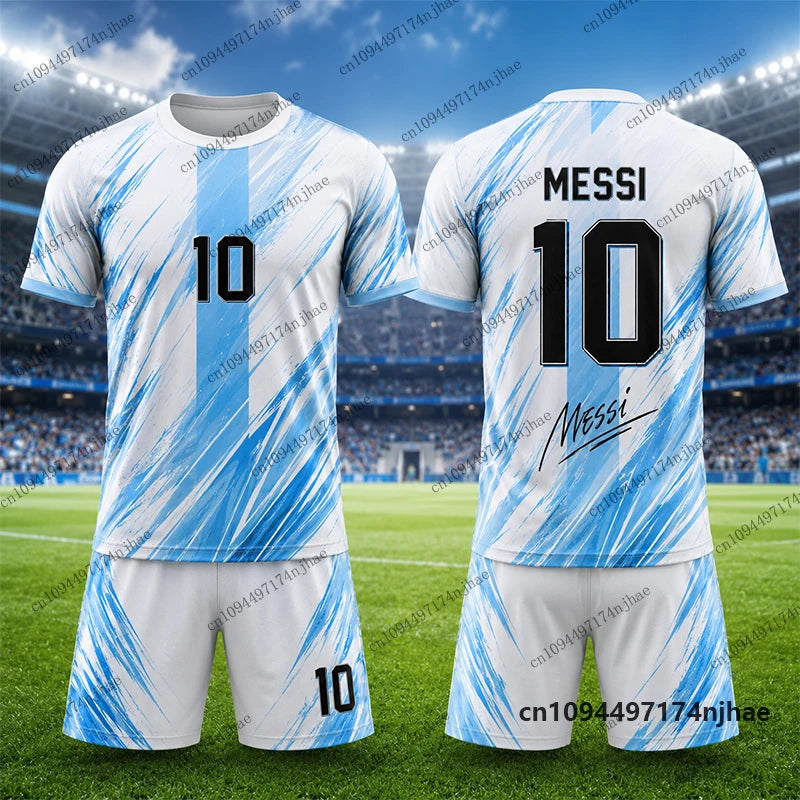 2 Piece Outfits Children Tracksuit Messi No.10 Print T-Shirt+Shorts Sets Football Jersey Casual Suit Sports Kids/Adult Clothes