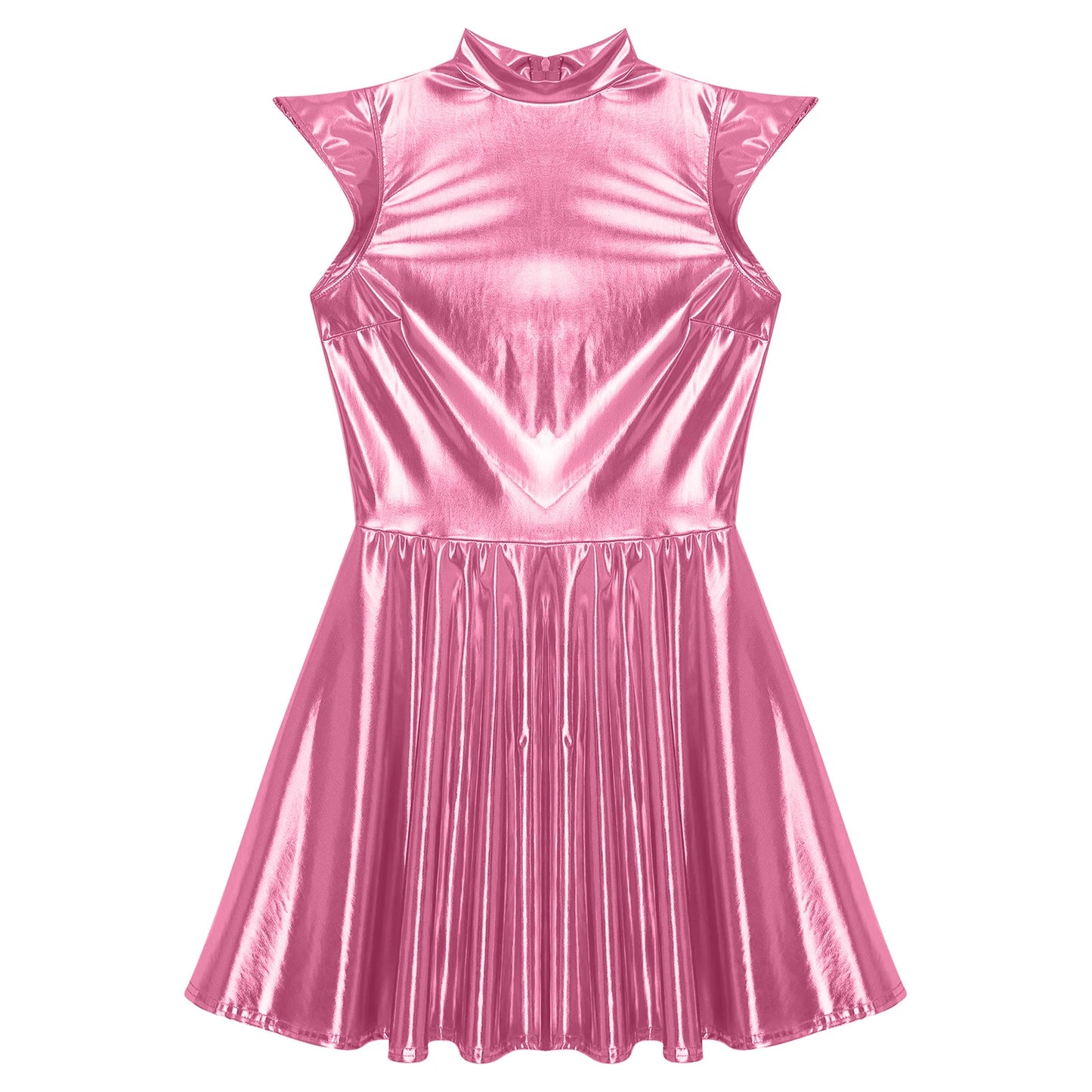 Womens Cocktail Dress Shiny Metallic Dress Alien Space Cap Sleeve High Waist A-line Dress for Halloween Party High Street Dress
