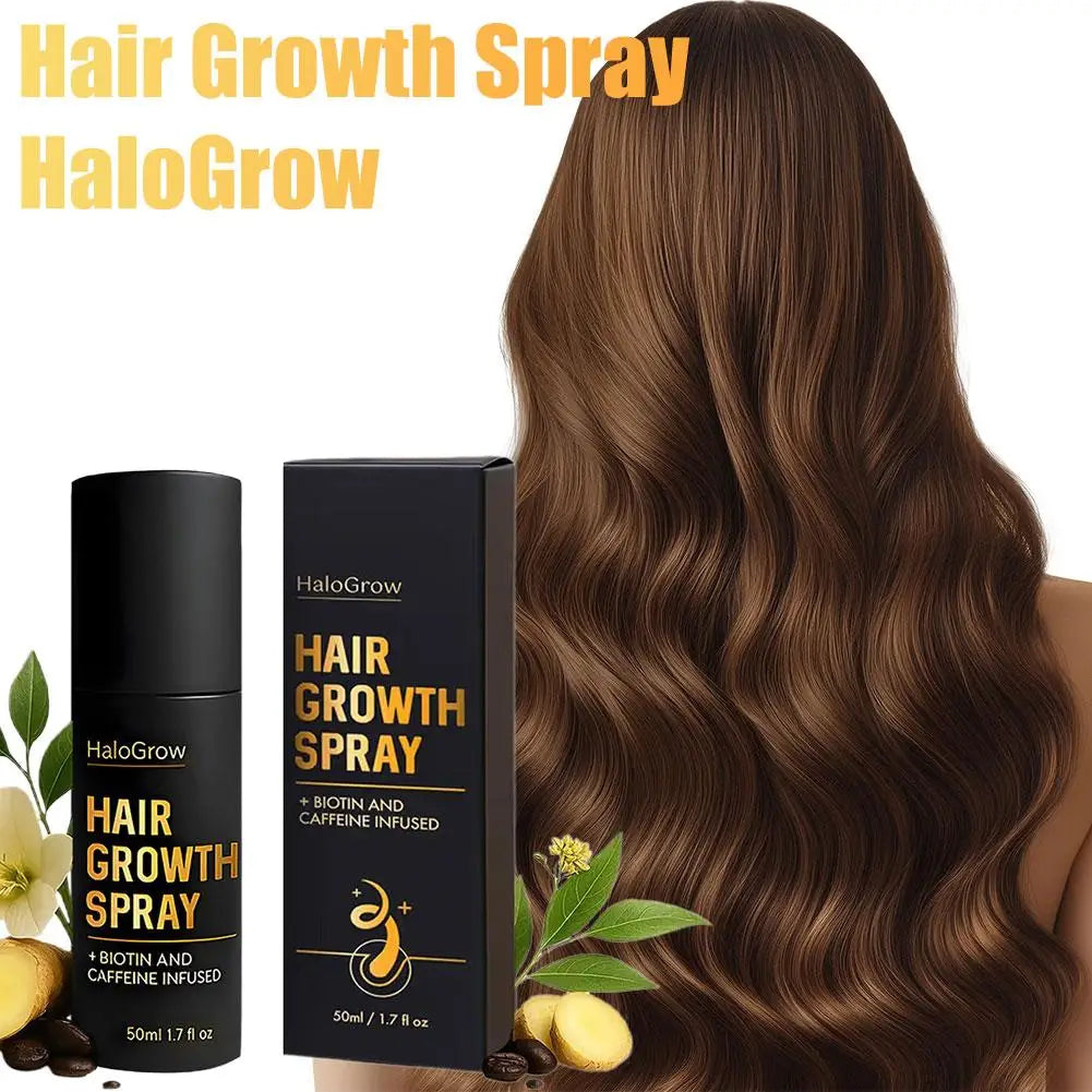 HaloGrow Hair Growth Spray Biotin Caffeine Castor Oil Infused Reduce Hair Loss Ginger Strengthen Root Advanced Hair Growth Spray
