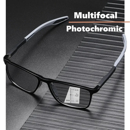 2025 New TR90 Photochromic Multifocal Glasses Vintage Progressive Reading Glasses Men Women Anti-blue Sports Eyeglasses +1.0+4.0
