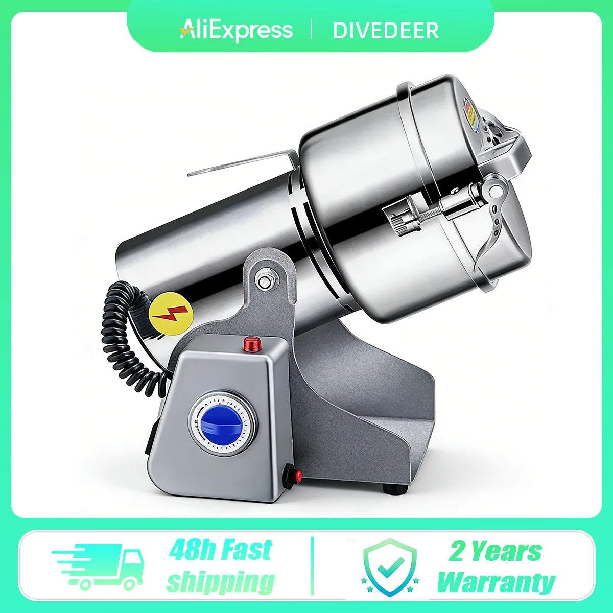 DIVEDEER 304 Stainless Steel Grinder Home Use 800g Small-Particle Grain Mill Herbal Medicine Grinder Ultra-Fine Pulverizer