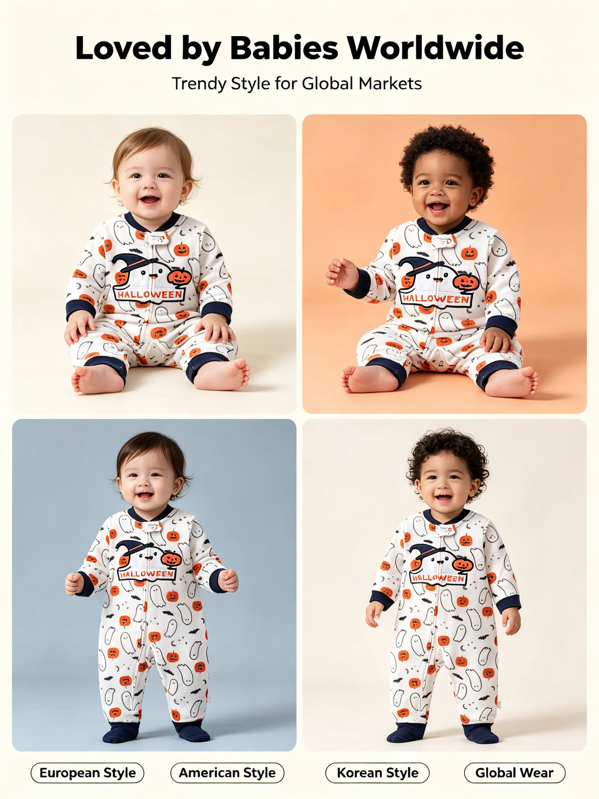 Halloween Baby Romper Polar Fleece Long Sleeve Full Zipper Infant Jumpsuit Ghost Pumpkin Print Footless Toddler Clothes 6-24M