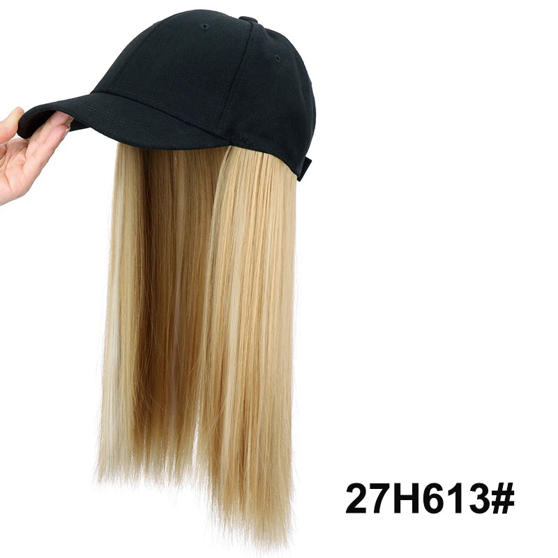 18Inch Synthetic Hat Wig Long Straight Hair Baseball Cap Hair Extension Adjustable for Women Daily Use