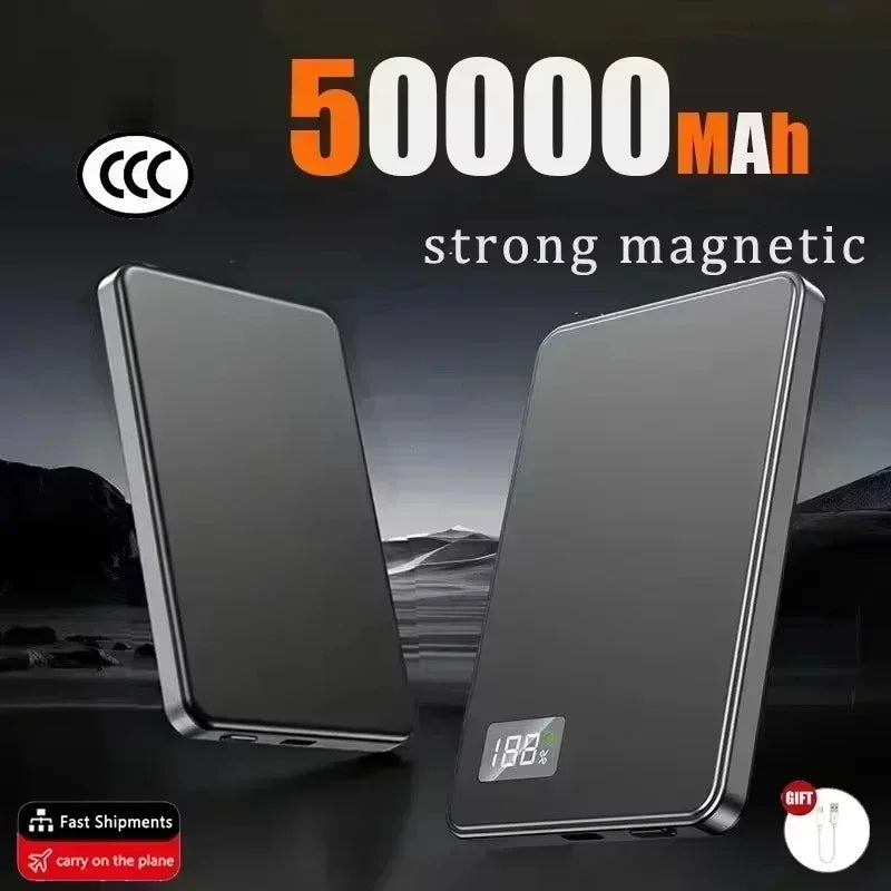Lenovo 500000mAh CCC Certified Magnetic Ultra Thin Wireless Portable Power Bank Super Fast Charging LED Display Pack For MagSafe