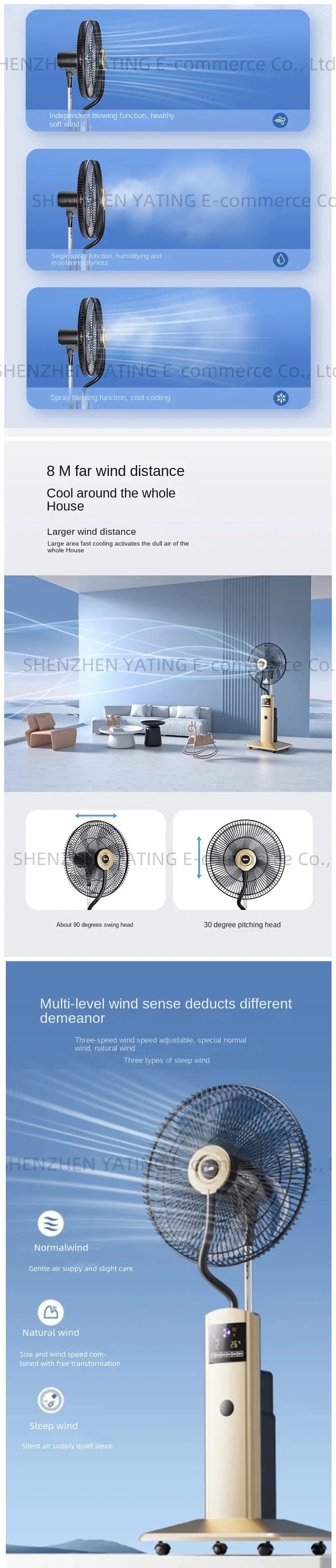 2025Spray Fan Landing Home Quiet Remote Control Humidification Cooling Shaking Industrial Blow Water Cooled Atomizing Electric F