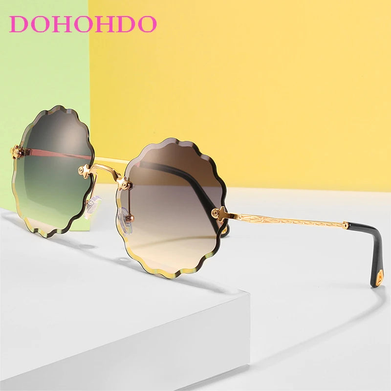 Oversized Round Sunglasses For Women Men Fashion Luxury Brand Design Rimless Sun Glasses Ladies Outdoors Travel Shades UV400