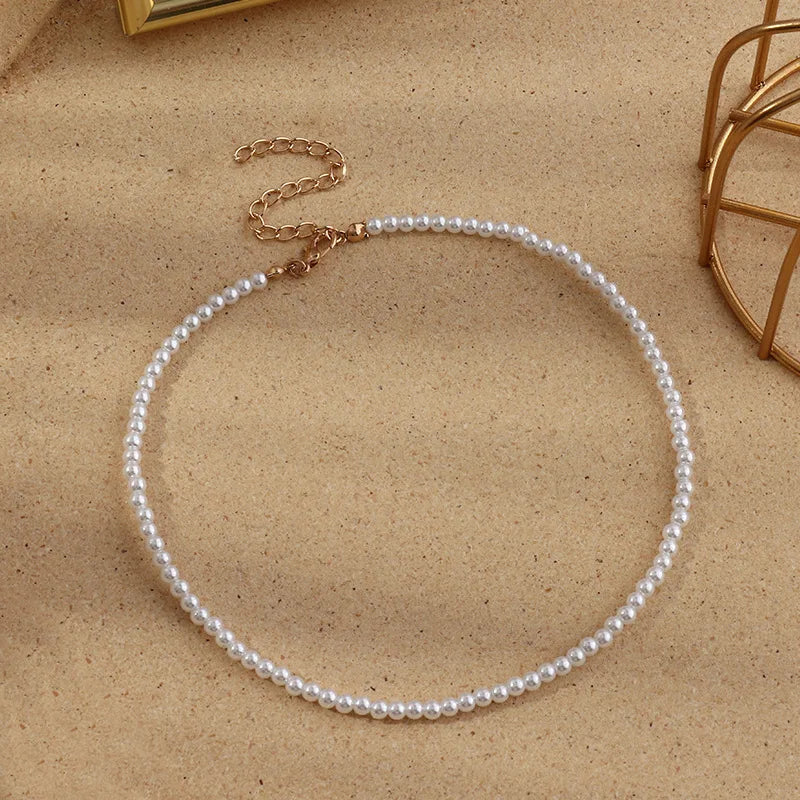 4 5 6 8mm White Pearl Chokers Necklace Clavicle Chain For Women Classic Fashion Elegant Wedding Neck Jewelry Love Pendant Gift