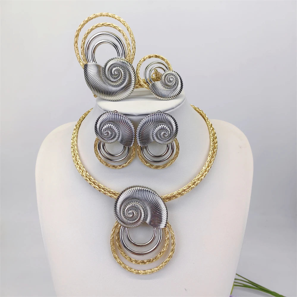 Women Jewelry Set Classic Exaggeration Design Necklace Earrings Bangle And Ring 4PCS Set Jewelry Wedding Party Gift Good Quality