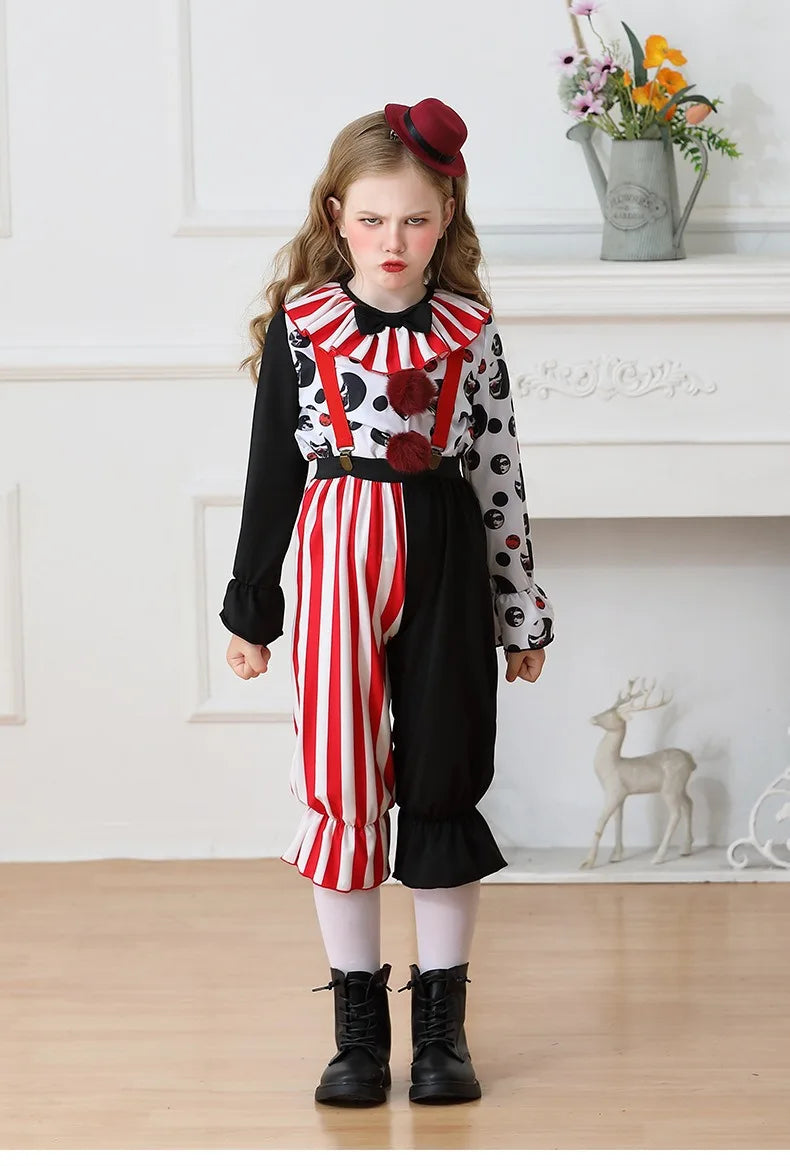 Halloween Cosplay Costumes Horror Clown Dresses Pants Headwear Clothes Sets Carnival Theme Party Role Playing Outfits for Girls