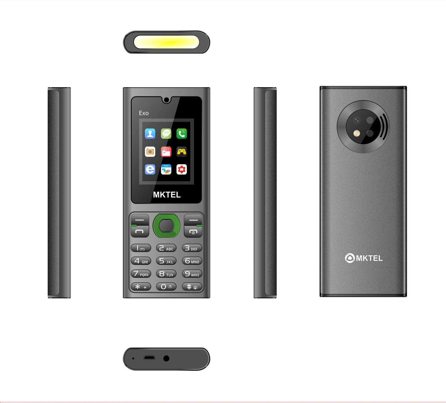 MKTEL EXO Feature Phone Senior Mobile Phone Dual SIM Dual Standby 1.77" Display GSM MP3 MP4 FM Radio Strong Torch Loud Speaker