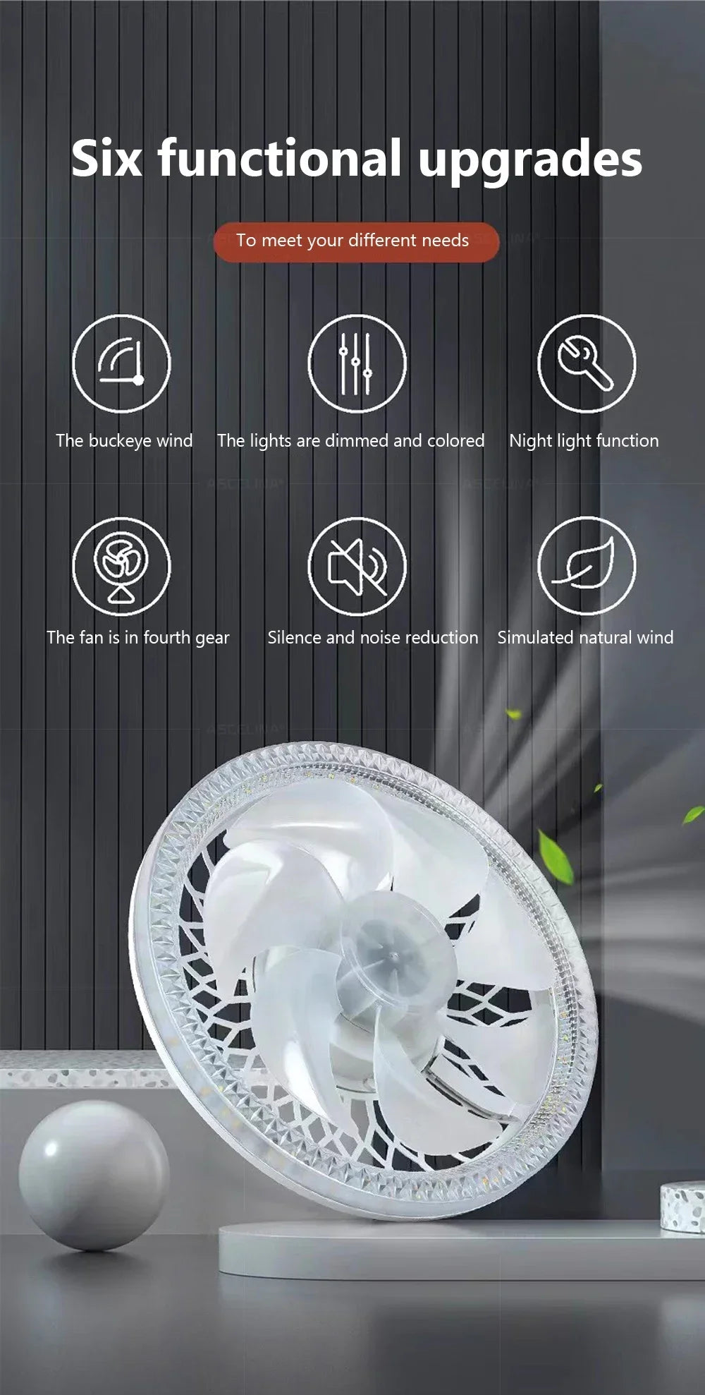 Modern Ceiling Fan With LED Light And Remote Control E27 Fan Lamp 4 Speed 360° Circulating Air For Kitchen Room Home Lighting
