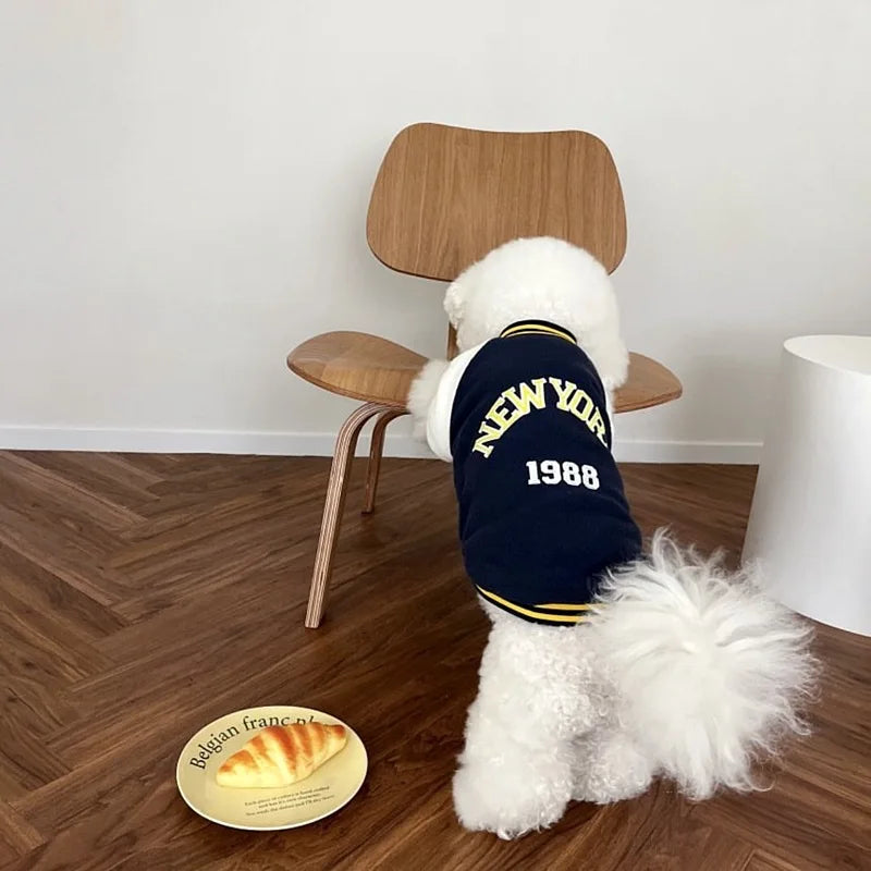 Warm Fleece Dog Baseball Jacket New York 1988 Winter Pet Coat for Small Dogs Poodle Chihuahua Yorkie Fashion Puppy Sweatshir