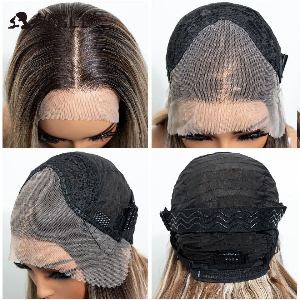 Noble 30 Inch Synthetic Lace Front Wigs For Women Curly Ash Blonde Highlight 13x4 Body Wave Silk Base Lace Wig Cosplay Daily Wig