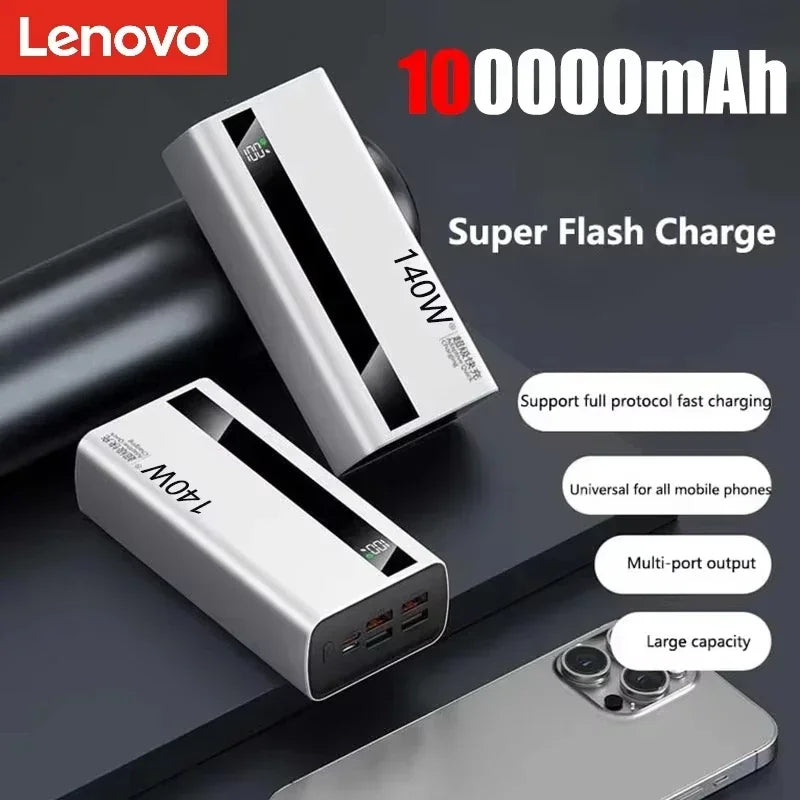 Lenovo CCC 500000mAh 140W Powerbank Super Fast Charging Portable Battery Charger Ultra Capacity LED Digital Display