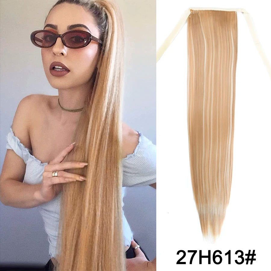 Synthetic Ponytail Long Straight Wrap Around Ponytail Hair Extension Heat-Reistant Fiber Pony Tail Fake Hairpieces For Women