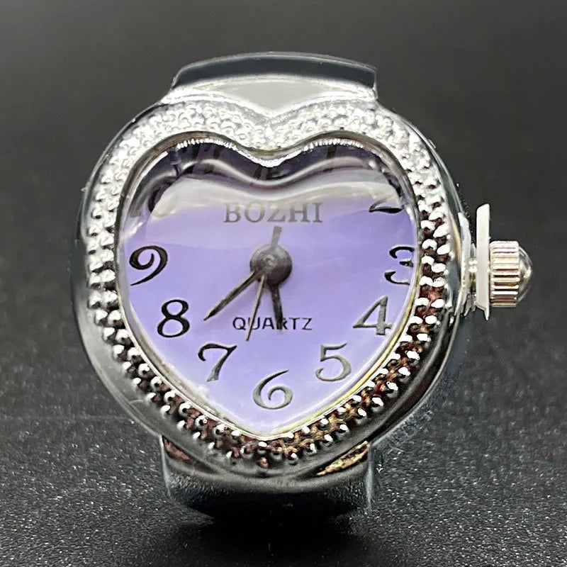 Kiss Jewelry Women Men Creative Heart Shape Clock Quartz Watch Rings Couples Elastic Strap Alloy Dial Watches Finger Ring Gift