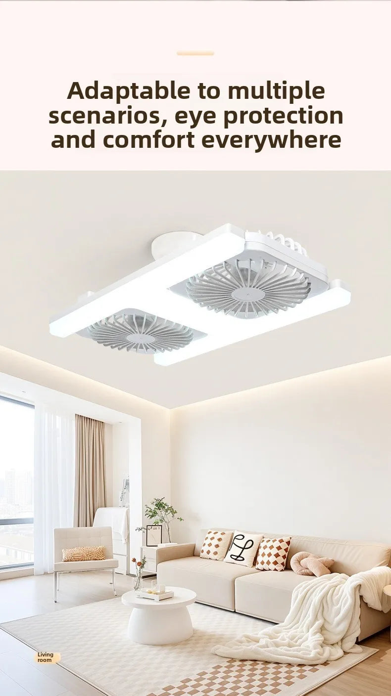 E27 LED Fan Light with Remote Dimming Speed Control Dual Head Silent Fan for Kitchen Bathroom Air Circulation Ceiling Lamp Bulb