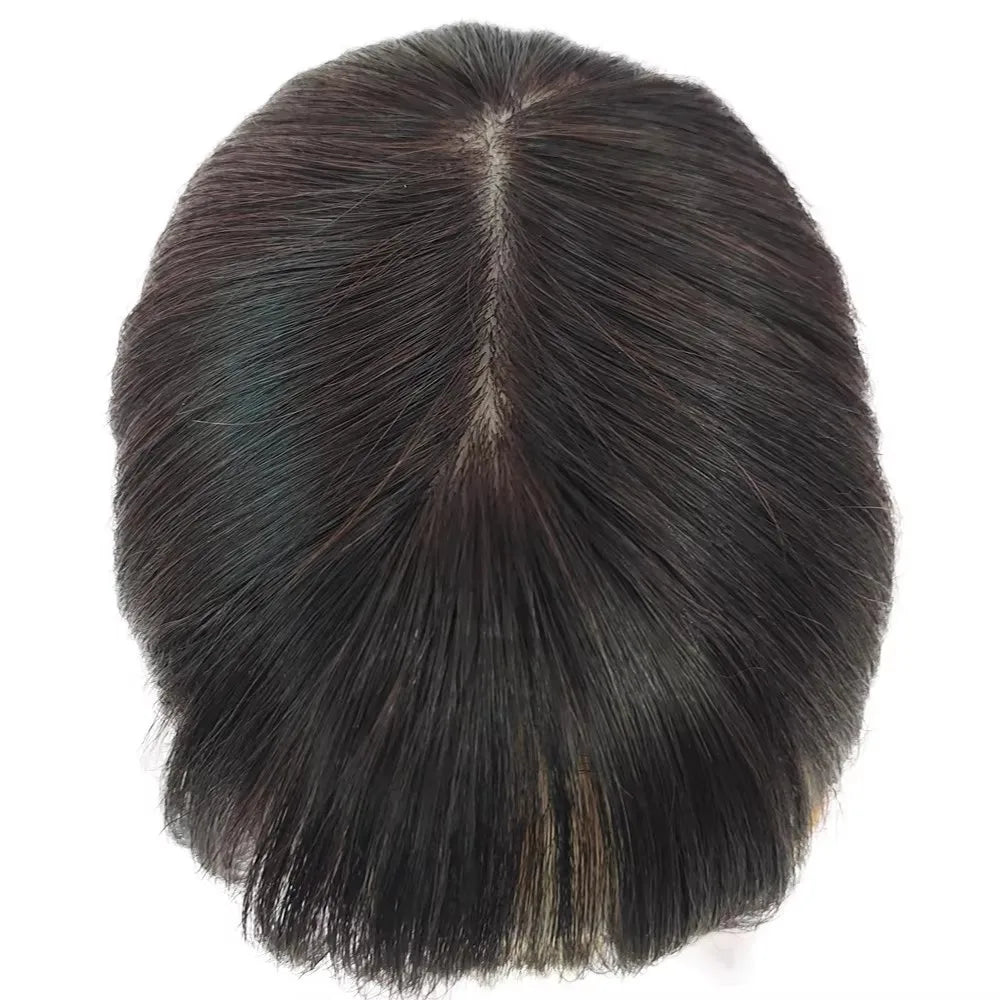 15x16cm Virgin European Human Hair Topper Hair Piece Clips in Loose Wave Silk Top Base Topper with Bangs for Thinning Hair Women