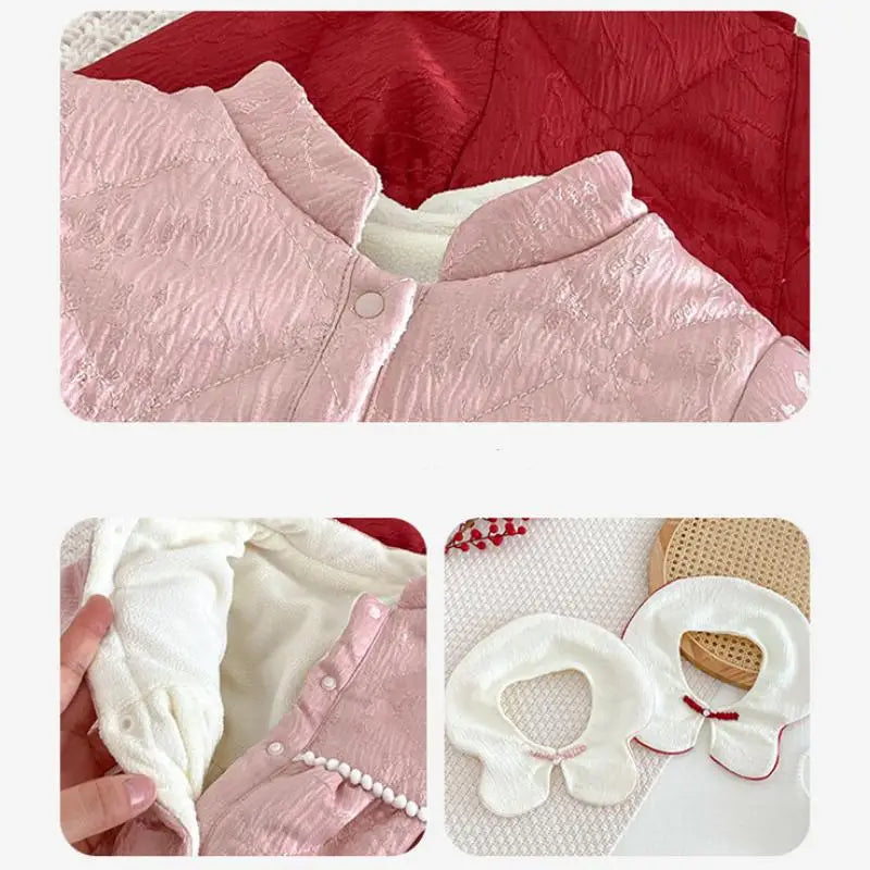 Baby Warm New Year Christmas Rompers 0-2 Year Old Korean Childrens Wear Winter Bodysuit Toddler Girls Sweetheart Outwear