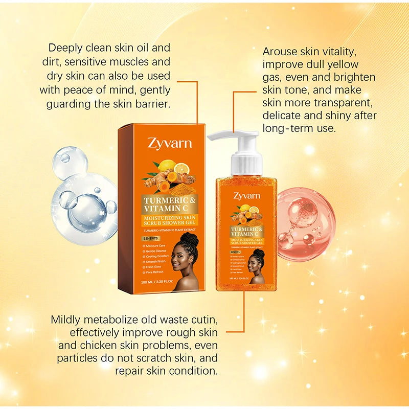 Turmeric&Vitamin C Moisturizing Body Wash, Exfoliating Cleansing Smoothing Body Wash, Gentle Scrub Finish Refreshing Natural Sce