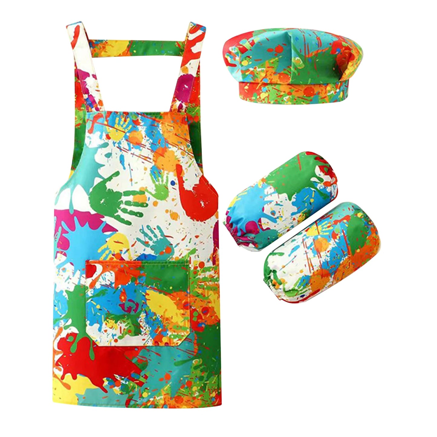 Kids Artist Costume Accessories Set Painter Dress-Up with Hat Animals Pattern Apron Arm Sleeve for Halloween Career Day Costume