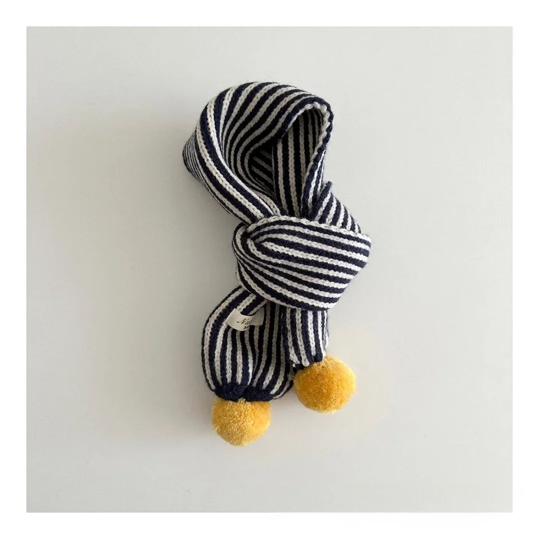 Warm Winter Neck Warmer 2025 Kids Striped Knitted Scarf with Cute Pom Poms Soft Fashion Accessory for Baby Toddler Boys Girls
