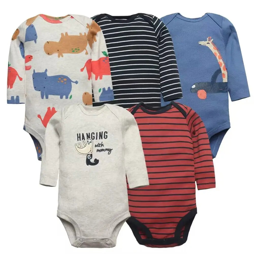 5Pcs/Lot Baby Bodysuits Long Sleeves Newborn Baby Clothes 100% Cotton Cartoon Baby Clothing Infant Baby Boy Girl Clothes