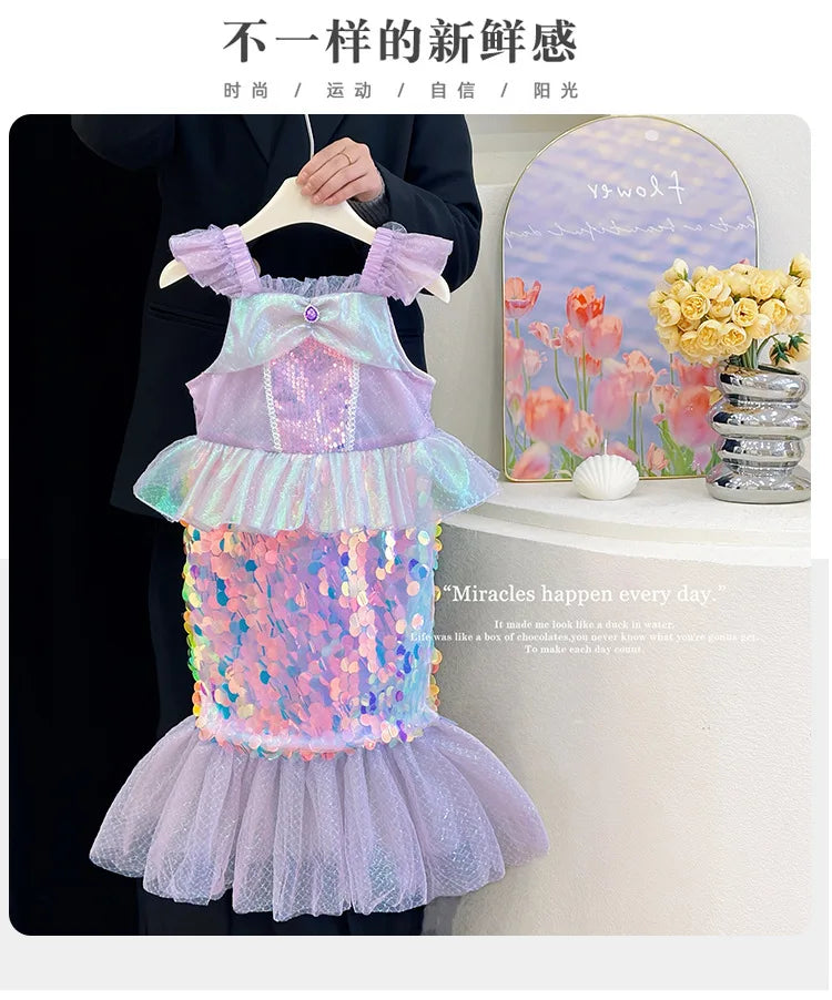 Mermaid Princess Dress Carnival Birthday Party Dress Halloween Mermaid Costume Girl Princess Costume Sequined Fishtail Skirt